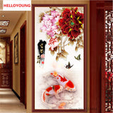 DIY 5D Diamonds Embroidery Peony Blossoming flowers and Fish Round Diamond Painting Cross Stitch Kits Diamond Mosaic