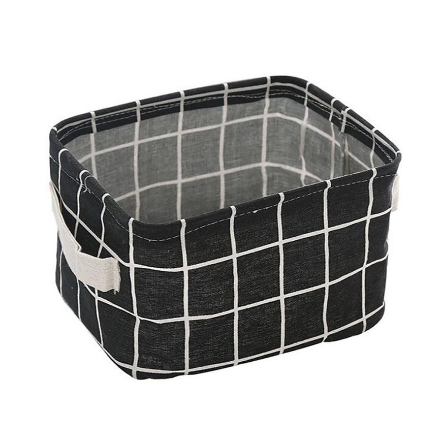 Grid Cotton Linen Office Desktop Storage Organizer Sundries Storage Box Cabinet Underwear Storage Basket Container