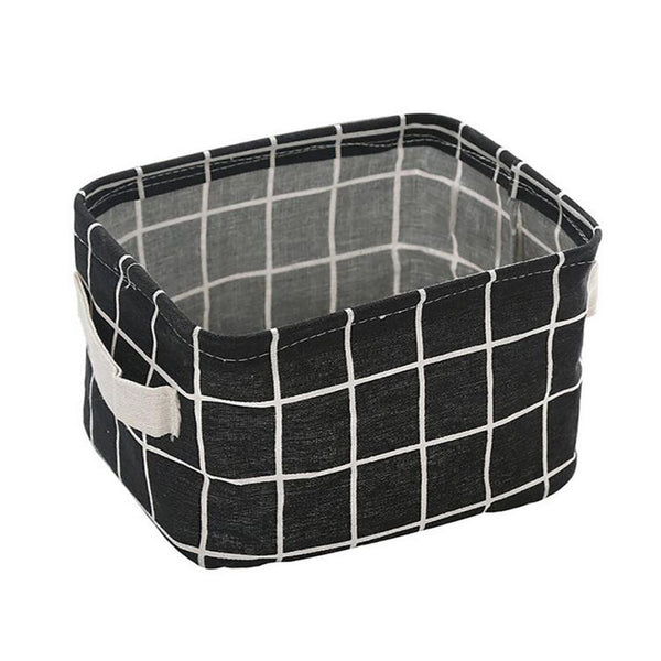 Grid Cotton Linen Office Desktop Storage Organizer Sundries Storage Box Cabinet Underwear Storage Basket Container