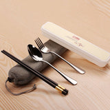CJ029 Lunch Tableware Outdoor Portable Stainless Steel Tableware Three-piece