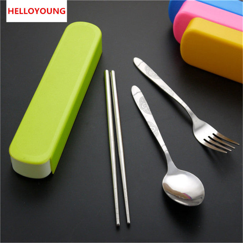 CJ033 stainless Steel Lunch Tableware Outdoor Portable Tableware Three-piece