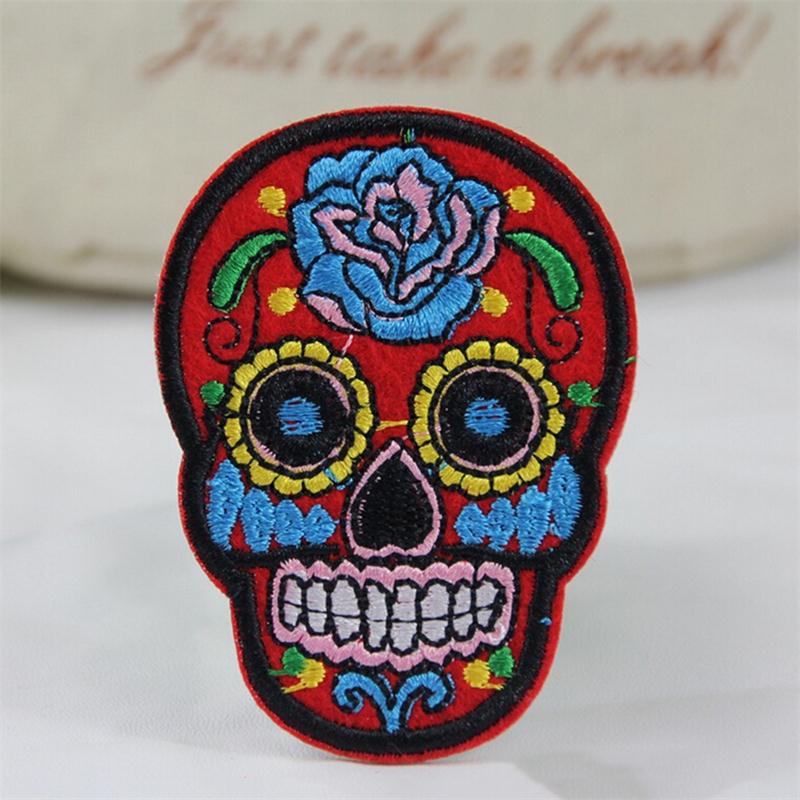 More Colors Flower Skull Skeleton Embroidery Iron On Patches Clothes Appliques Sew On Badge DIY Clothing Bag
