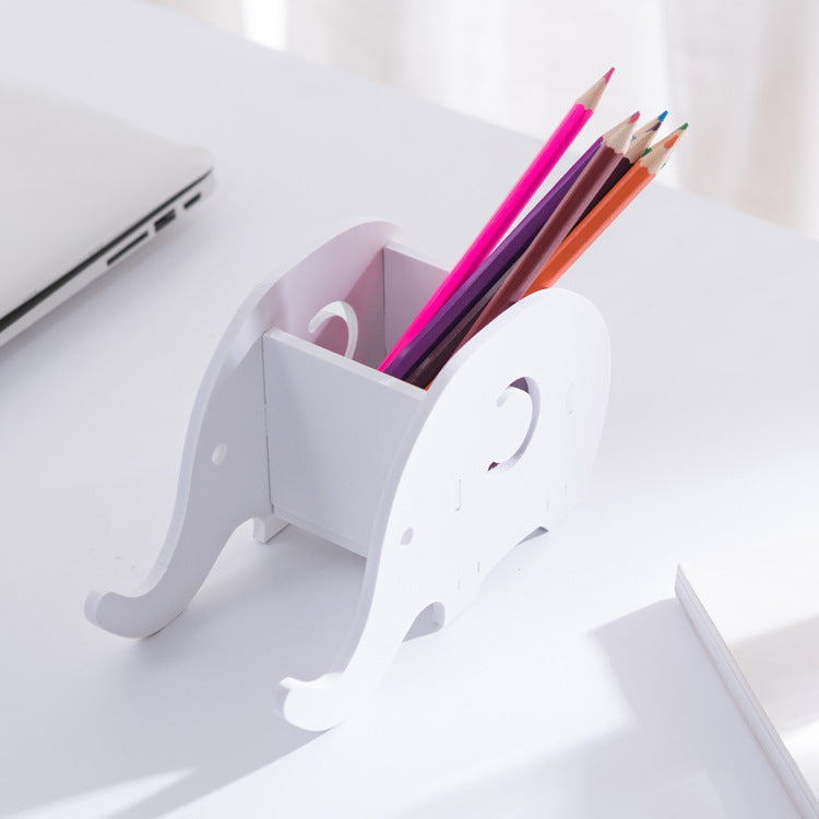 Home Office Desktop Elephant Wood Box Sundries Organizer Stationery Pencil Holder Phone Holder Pen Bracket Stand Storage Rack Secondary image