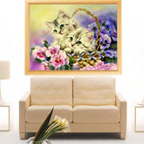 DIY 5D Diamond Embroidery The Cats In The Basket Round Diamond Painting Cross Stitch Kits Diamond Mosaic Home Decoration