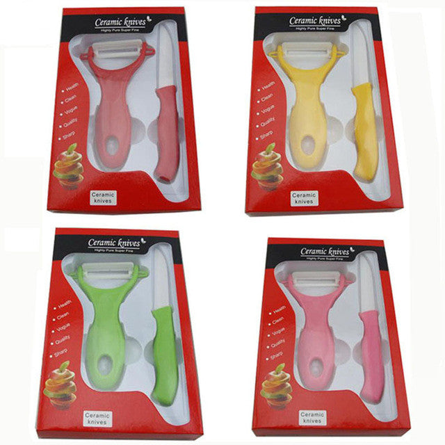 New arrival guaranteed 100% Ceramic kitchen tools for gift, fruit knife with peeler,2 in 1 color box packing Main image