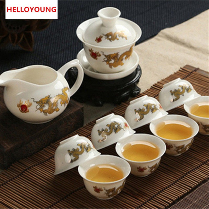 CJ242 High-grade Golden Dragon Milky White Jade Porcelain Ceramic Kung Fu Tea Set Cup Bone China Drinkware Gift Packaging Main image