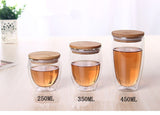 Double Glass Cup Coffee Mugs Tea Cup Transparent Heat-resistant Glass Cups With Bamboo Insulation Cup Lid Creative Wholesale