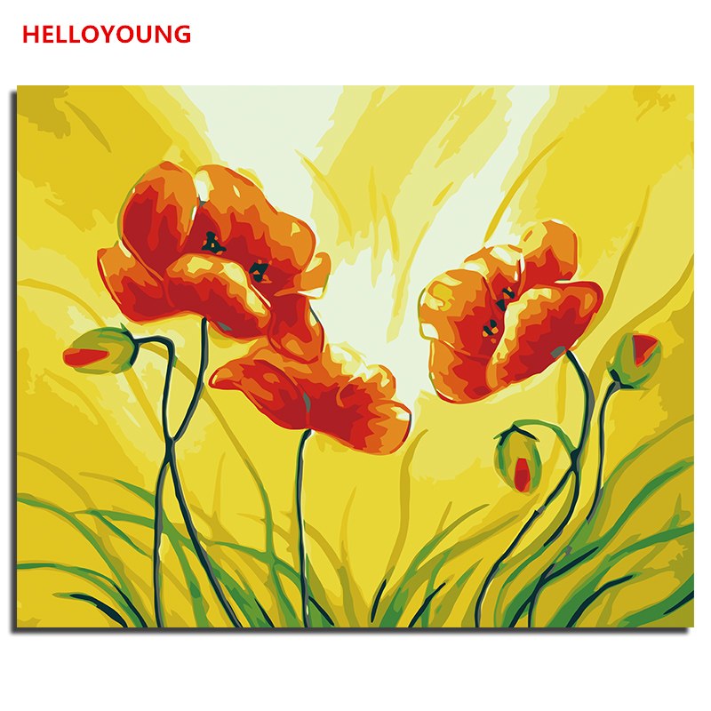 HELLOYOUNG Digital Painting Handpainted Oil Painting Six Flowers by numbers oil paintings scroll paintings picture drawing