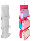 Double Side Transparent 6 Pocket Foldable Hanging Handbag Purse Storage Bag Sundry Tidy Organizer Wardrobe Closet Hanger