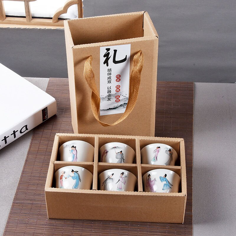 6pcs Hand Painted Ceramic cup set China tea set,Kung Fu Tea Cup Set Travel Tea Bowl Chinese Porcelain Teacup Set Creative Gifts Secondary image
