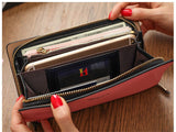 New long zipper soft leather lady wallet High quality leather Bowknot women's note folder phone money money clamp
