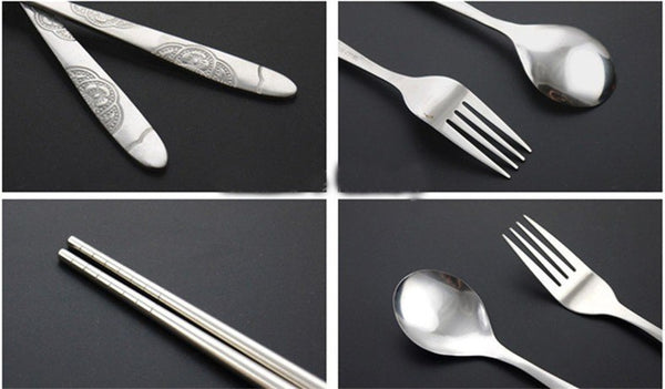 CJ033 stainless Steel Lunch Tableware Outdoor Portable Tableware Three-piece