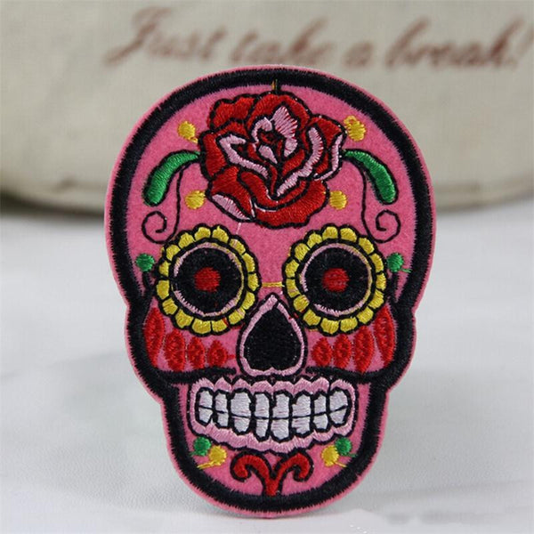 More Colors Flower Skull Skeleton Embroidery Iron On Patches Clothes Appliques Sew On Badge DIY Clothing Bag