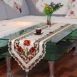 HELLOYOUNG Vintage Embroidered Peony Satin Fabric Cutwork Wedding Banquet Table Runner Dresser Scarf 4 Size