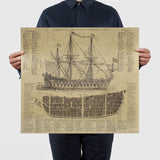 Great Maritime Era Ancient Warship Design Drawings Vintage Posters Kraft Paper Posters Wall Stickers Mural Decoration