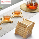CJ268 Natural 1pc 100% Bamboo Wood Trays For Tea Trays 7cm*7cm Creative Chinese Word Jing Concave Cup Mat