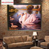 DIY 5D Full Diamond Embroidery Swans swimming Round Diamond Painting Cross Stitch Kits Diamond Mosaic Home Decoration