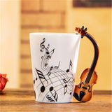 Creative Music Violin Style Guitar Ceramic Mug Coffee Tea Milk Stave Cups with Handle Coffee Mug Novelty Gifts