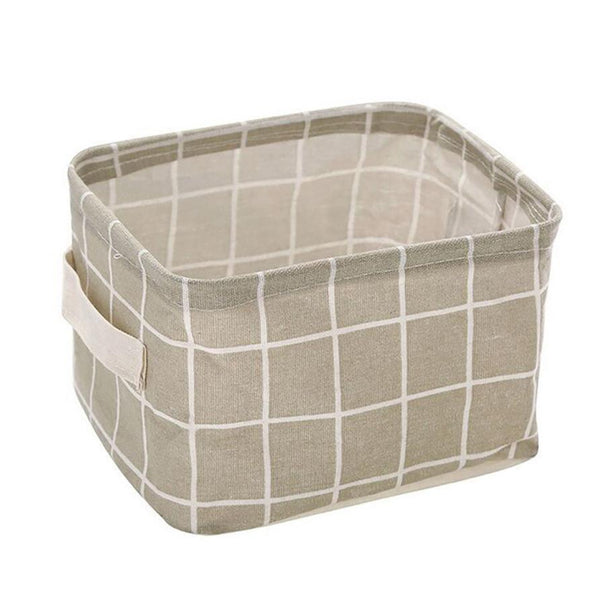 Grid Cotton Linen Office Desktop Storage Organizer Sundries Storage Box Cabinet Underwear Storage Basket Container