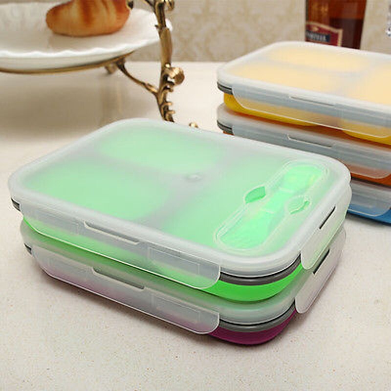 Foldable Microwave Oven Box Bento Silicone Lunch Box Bento Picnic Food Container