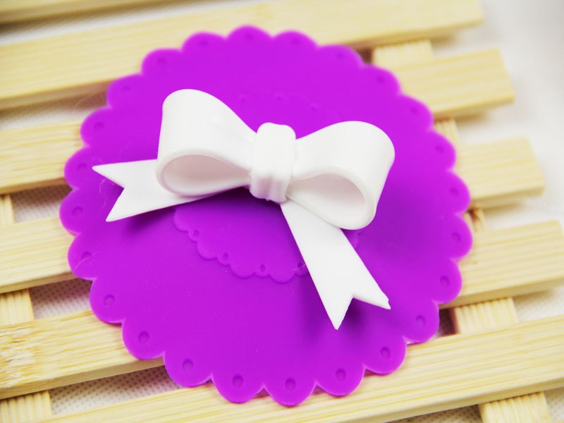 CJ224 Cute 10.5cm Anti-dust Silicone Cup Cover Silicone Lovely Bowknot Cup Cover Coffee Cup Suction Seal Lid Cap