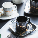 Ceramic Tea Cup And Saucer Set Creative Golden Design Porcelain Tea Cup Set Black Coffee Cup Set Drinkware
