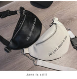 Zipper PU Leather Fanny Pack Women Shoulder Chest Bag Lady Belly Belt Bag Multifunctional Waterproof Waist Pack Black White