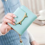 Korean Cute Cat Anime Leather Trifold Slim Mini Wallet Women Small Clutch Female Purse Coin Card Holder Dollar Bag Cuzdan