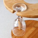 HOT-Wine Glass Holder Bamboo Tabletop Wine Glass Drying Racks Camping for 6 Glass and 1 Wine Bottle