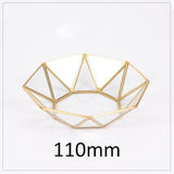 Retro Brass Storage Tray Golden Polygon Glass Makeup Organizer Tray Dessert Snack Plate Jewelry Display Stand Home Kitchen Decor