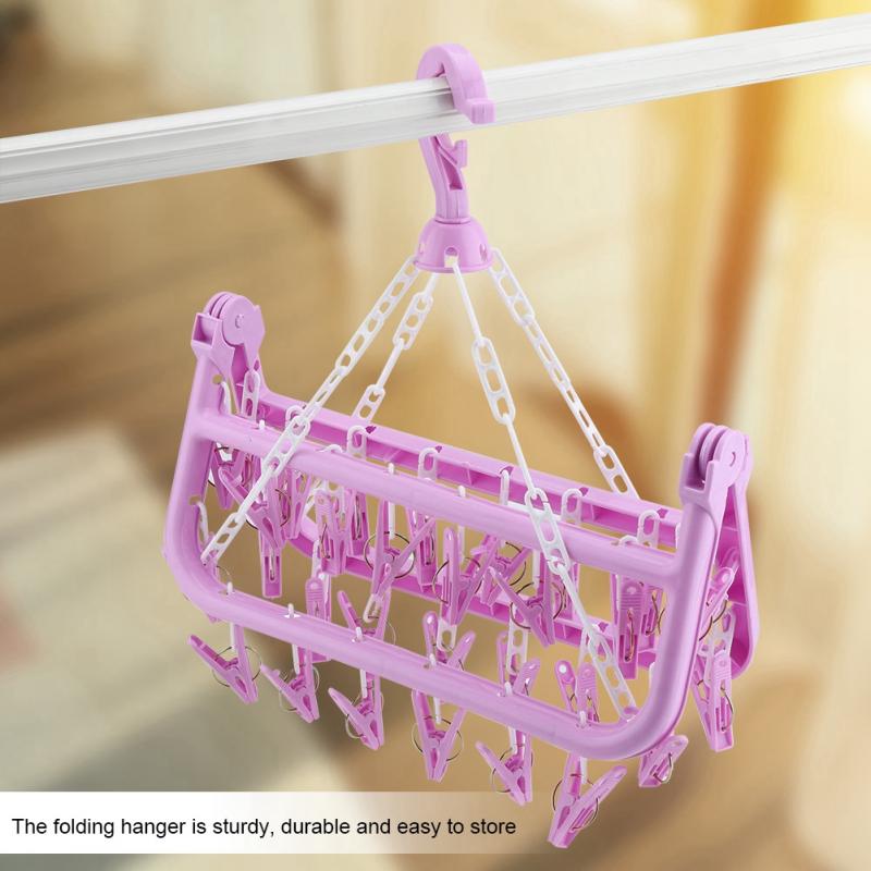 32 Clips Folding Clothes Hanger Dryer Windproof Socks Underwear Drying Rack Children Main image