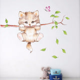 Cute cat hanging on a branch chasing a child bedroom home wall sticker decorated butterfly game label cartoon applique DIY