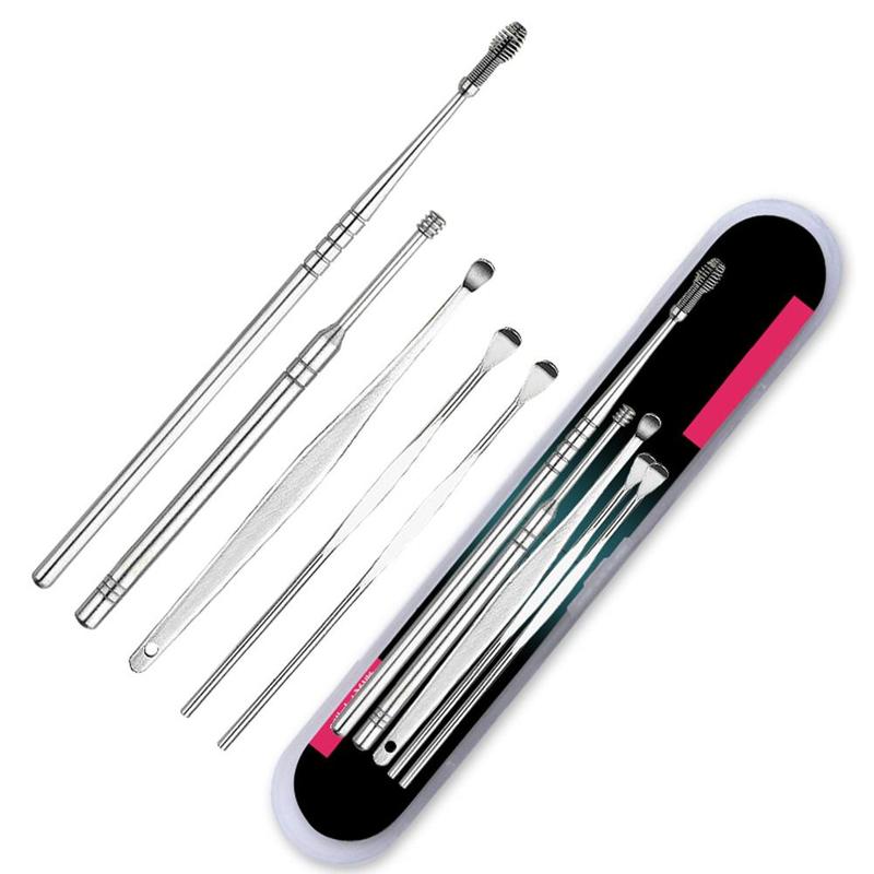 Stainless Steel Portable Spiral Choose Ear Wax Health Stick Cure Cleaner Cleaning Kit Ear Care Removal Tools 5 Pcs / Lot Main image