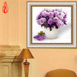 DIY 5D Diamond Embroidery Purple Flowers Round Diamond Painting Cross Stitch Kits Diamond Mosaic Home Decoration