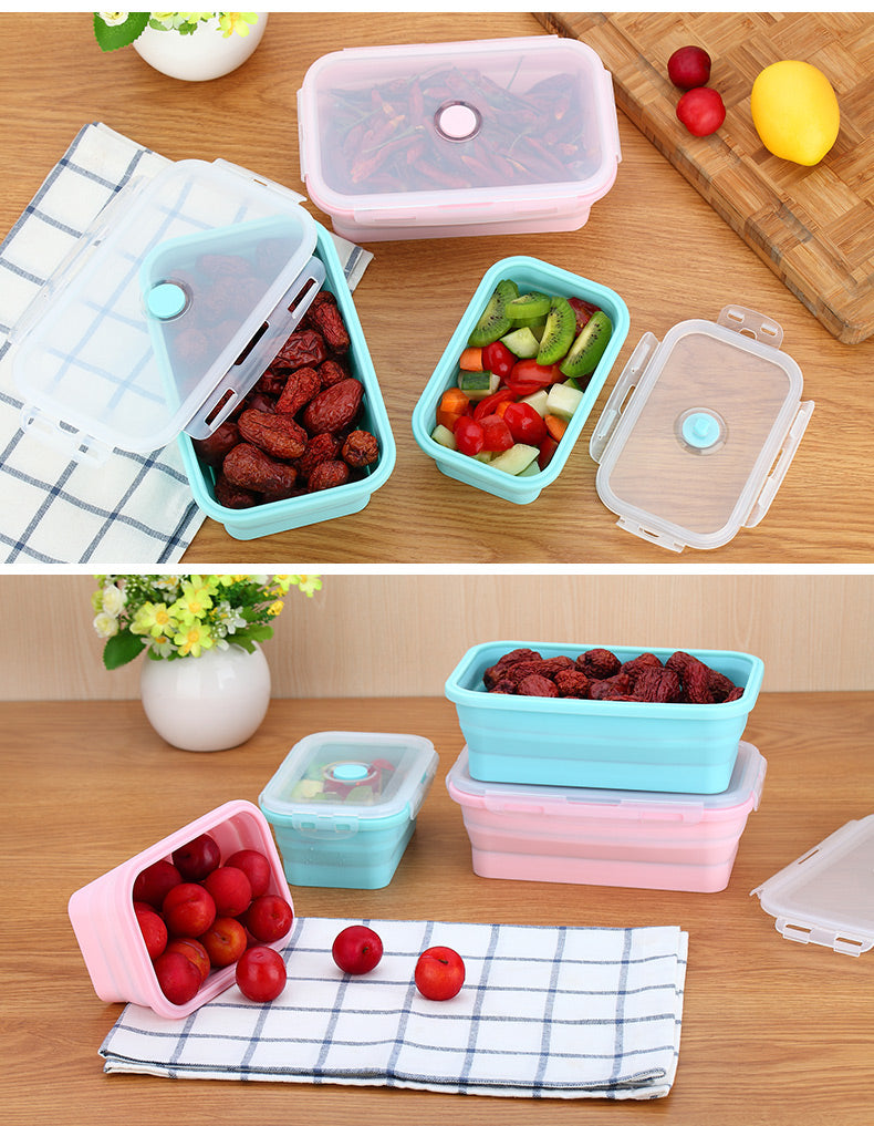 Silicone Lunch Box Portable Bowl Colorful Folding Food Container Lunchbox 350/500/800/1200ml Eco-Friendly