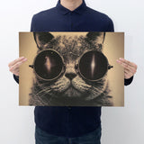 Cool Handsome Cat Sunglasses Rock Animal Kraft Paper Bar Poster Retro Poster Decorative Painting Wall Sticker