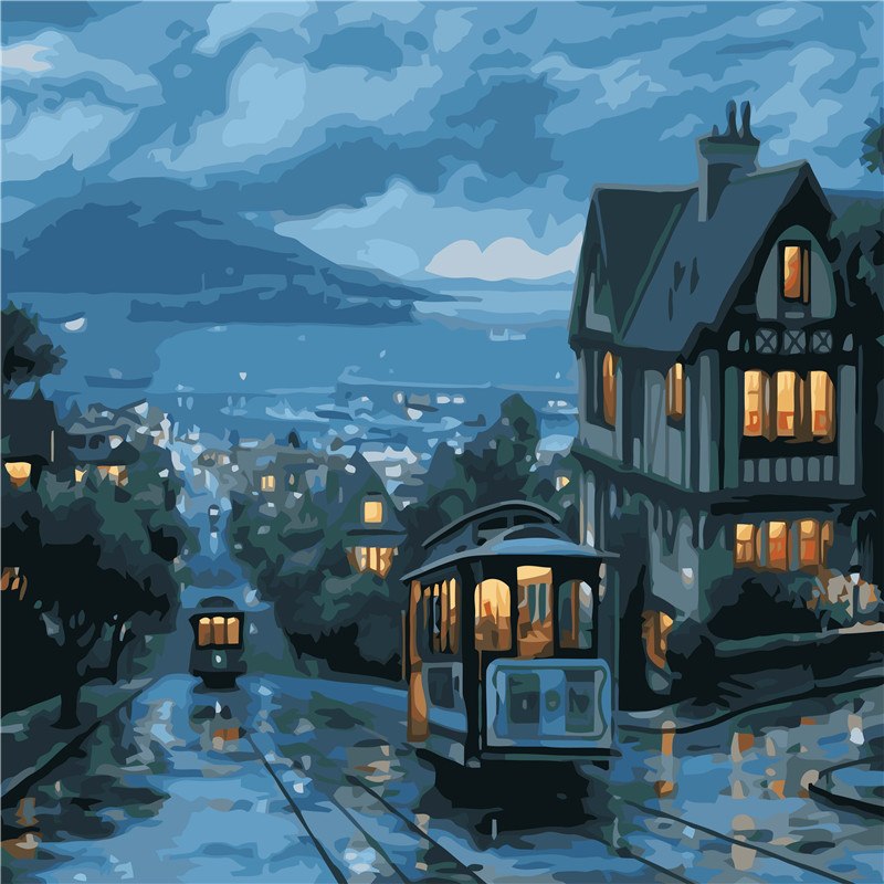 HELLOYOUNG Digital Painting DIY Handpainted Oil Painting Night View by numbers oil paintings scroll paintings picture drawing