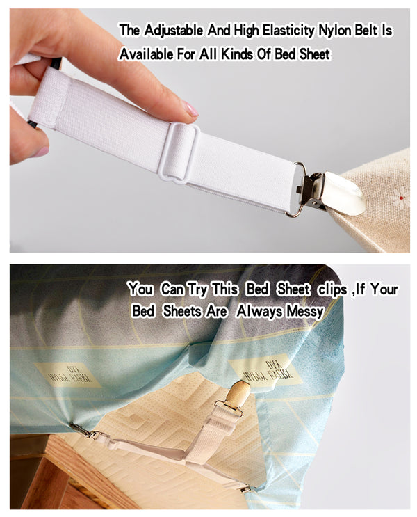 4Pcs/Set Bed Sheet Clip Bed sheet Belt Fastener Mattress Elastic Non-slip Clip Blanket Gripper White and Black
