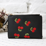 Fashion Women Short Wallet PU Leather Cherry Embroidery Coin Purse Card Holders Lady Girl Mini Money Bag BS88