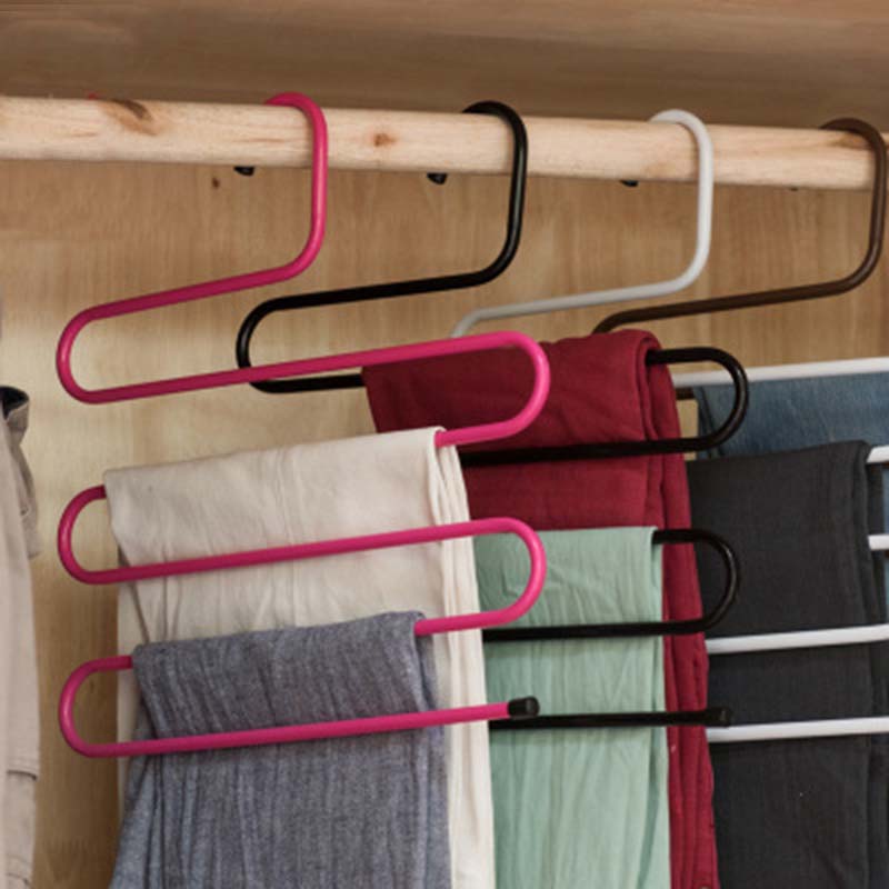 5 Tier Iron Racks S Shape Trousers Hanger Clothing Wardrobe Storage Organization Drying Hanger 1PC
