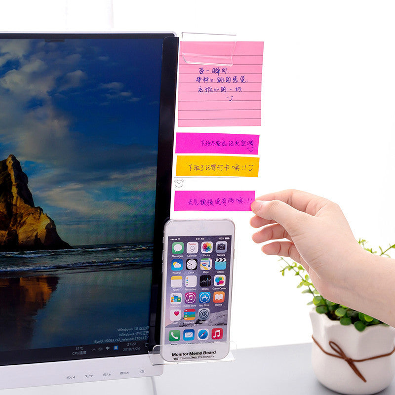 New Computer Display Screen Sticker Acrylic Adhesive Sticky Notes with Charging Hole Phone Holder Bookmark Notes Message Board Main image