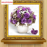 DIY 5D Diamond Embroidery Purple Flowers Round Diamond Painting Cross Stitch Kits Diamond Mosaic Home Decoration