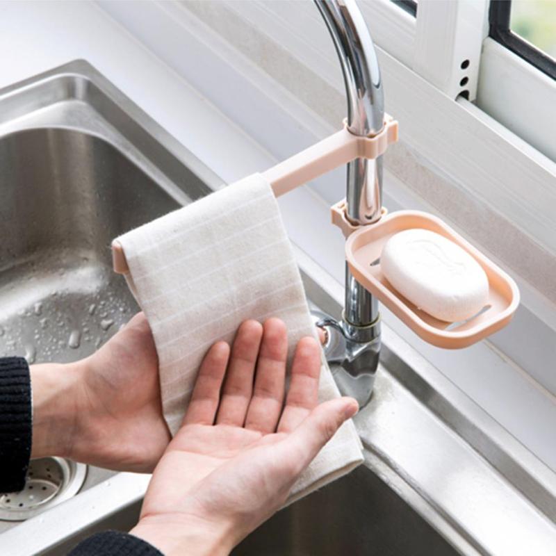 Hot Sink Hanging Storage Rack Storage Holder Sponge Bathroom Kitchen Faucet Clip Dish Cloth Clip Shelf Drain Dry Towel Organizer Main image