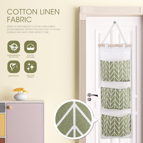 3 Pockets Cotton Linen Wall Hanging Storage Bags Door Pouch Bedroom Home Storage Pocket Home Decor Hanging Bag