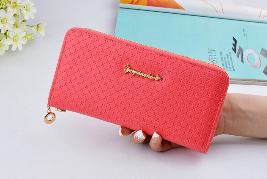 Women Wallets Leather Coin Purse Female Long Wallet Wristlet Zipper Card Holder Purse Female Fashion Clutch New Clamp For Money