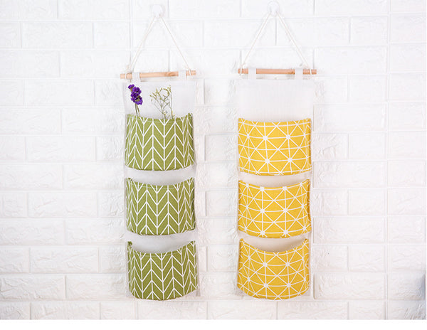 3 Pockets Cotton Linen Wall Hanging Storage Bags Door Pouch Bedroom Home Storage Pocket Home Decor Hanging Bag