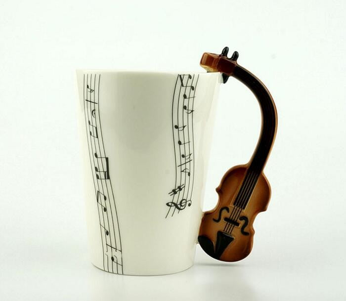 Creative Music Violin Style Guitar Ceramic Mug Coffee Tea Milk Stave Cups with Handle Coffee Mug Novelty Gifts Main image