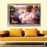 DIY 5D Full Diamond Embroidery Swans swimming Round Diamond Painting Cross Stitch Kits Diamond Mosaic Home Decoration