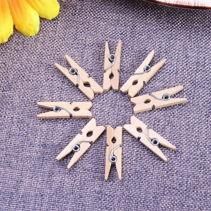 100pcs 2.5CM Hot Sale Mini Natural Wooden Clothes Photo Paper Peg Pin Clothespin Craft Clips School Office Stationery Main image