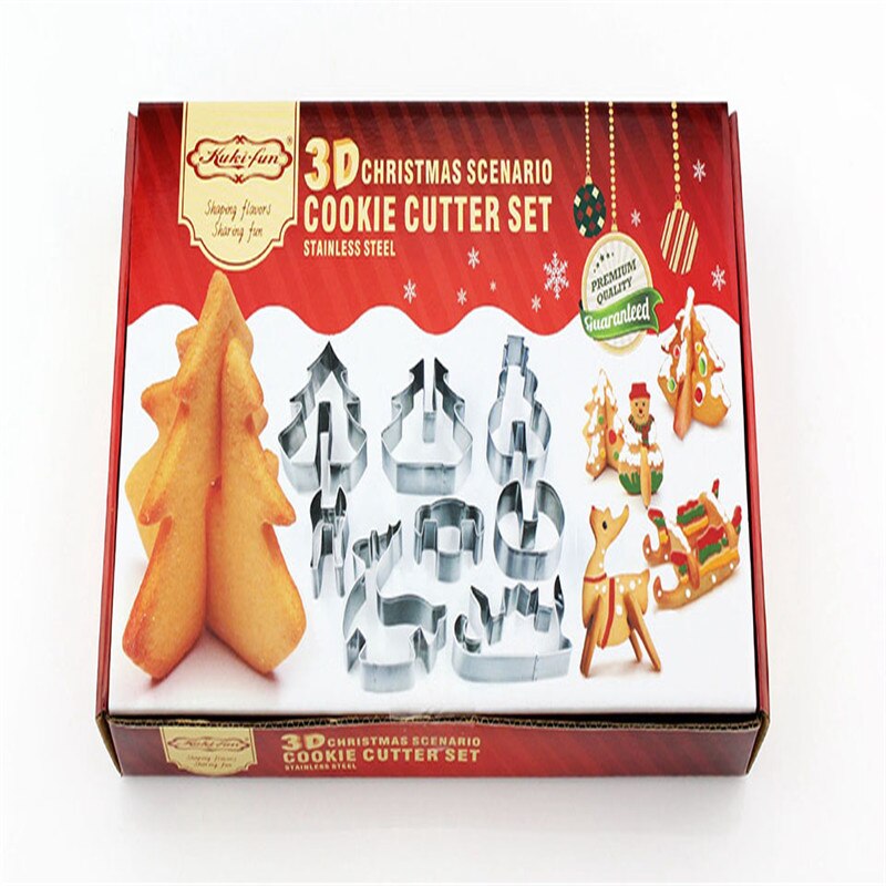 DIY 3D Stainless Steel CHRISTMAS Scenario Cookie Cutter Set,Baking mould,include Snowman, Christmas Tree, Deer And Sled